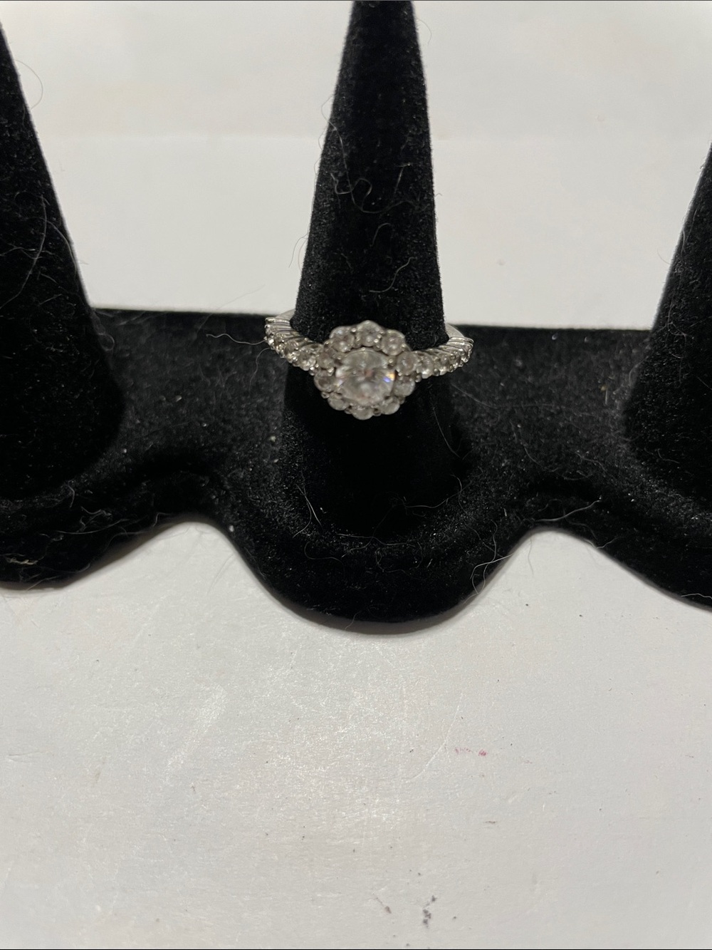 Ring Silver Cubic Zirconia Halo Solitaire